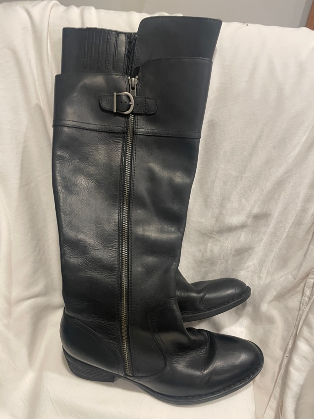 Born Black Leather Knee-High Heeled Boots